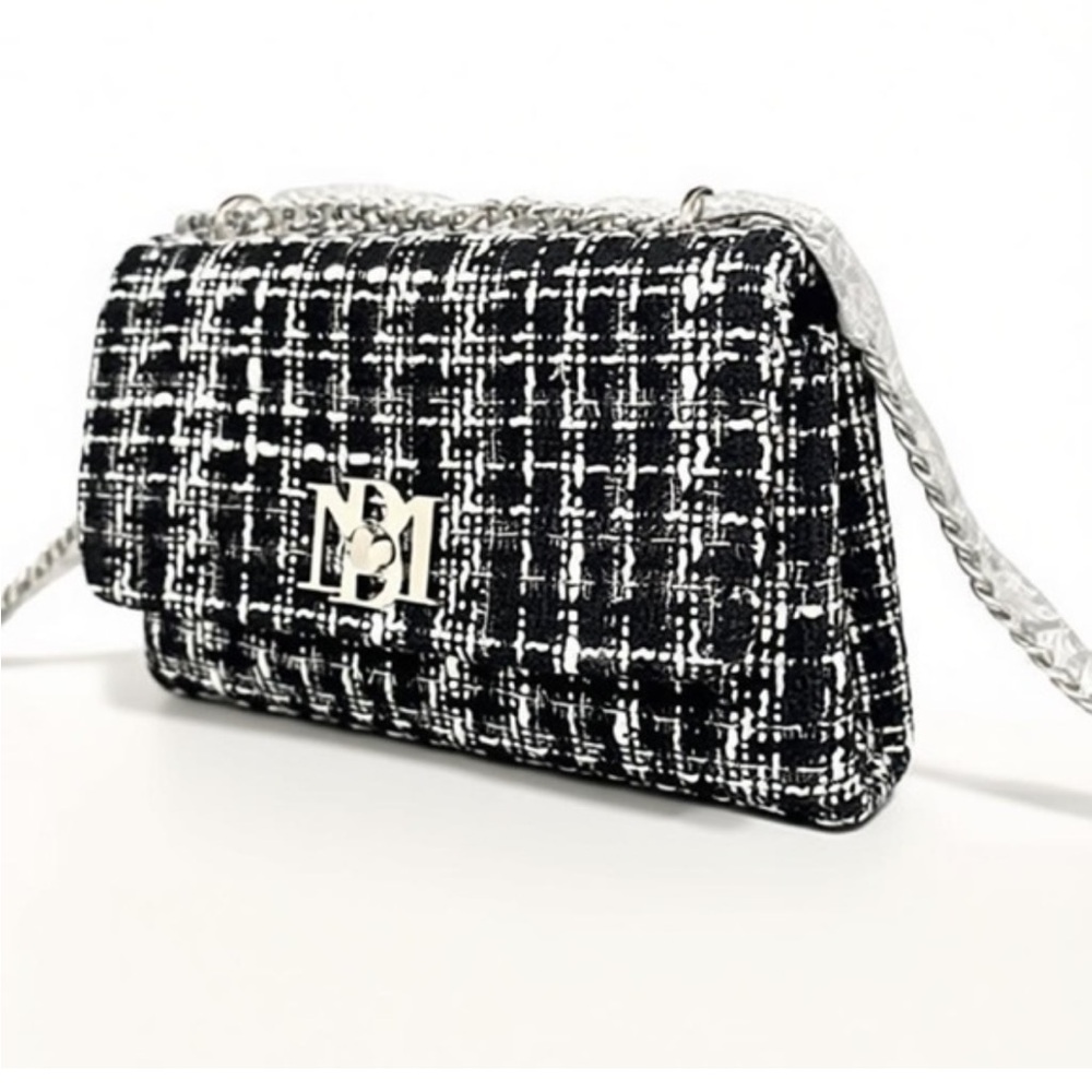 Badgley Mischka Elegant Black and White Tweed Shoulder Bag. New with Tags!